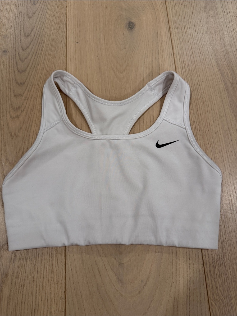 Nike White Racerback Training Sports Bra with Black Swoosh Size Small